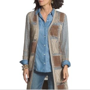 Chico's Brown and Cream Patchwork Cardigan